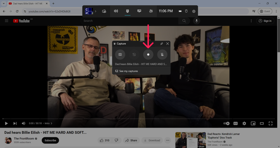 Click on the Start Recording button: This begins capturing your screen activity. Make sure your YouTube video is playing if you want it included in the recording. Alternatively, press Win + Alt + R to start recording instantly